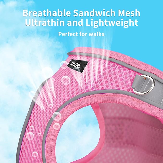 AIITLE Dog Harness, Summer No-Pull Cat Harness with a Leash, Adjustable Reflective Dog Vest, Cat Harness Escape Proof, Outdoor Walking, Camping for Extra Small Dogs and House Cats Pure Pink XXXS