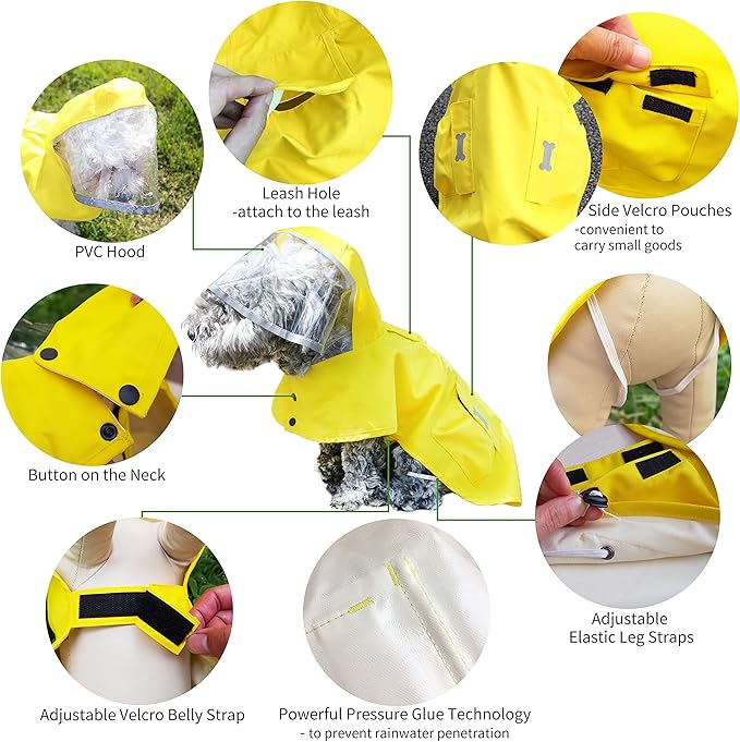 Dog Raincoat Waterproof Rain Poncho with Hoodie, High Reflective Adjustable Pet Rain Jacket with Leash Hole for Small Medium and Large Dogs (Blue, Small)