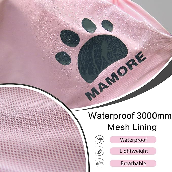 Waterproof Dog Raincoat, Reflective Adjustable Hooded Dog Rain Coat, Lightweight Breathable Pet Rain Jacket Poncho Double Layer with Leash Hole for Small Medium Large Dogs (Pink, XX-Large)