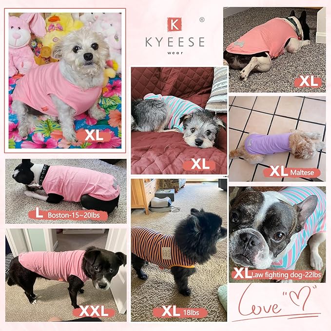 KYEESE 2Pack Dog Shirts Striped for Small Dogs Soft Stretchy Dog T-Shirts Lightweight Tank Top Sleeveless Vest Breathable Pet Apparel, Large, Rose Red+Blue