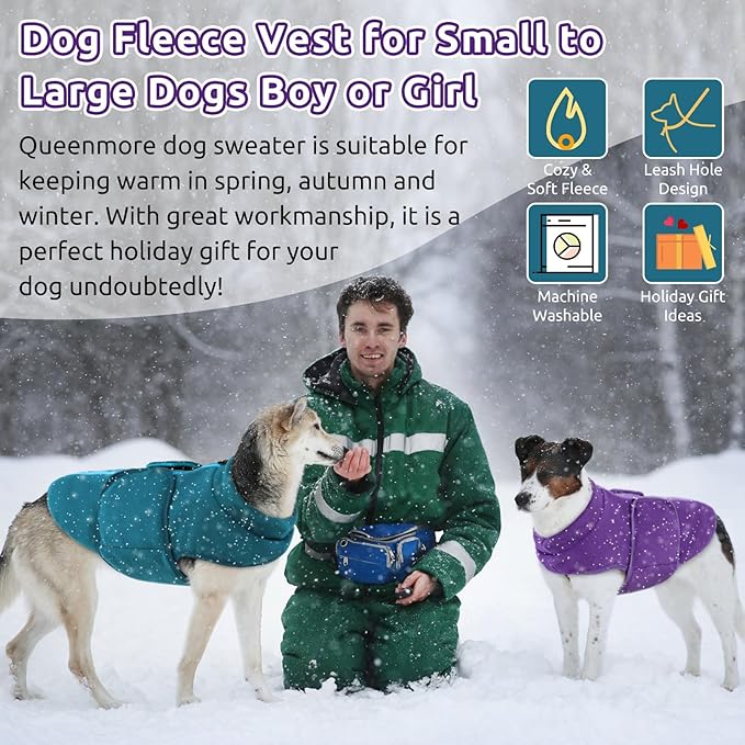 Queenmore Small Dog Sweaters, Soft Fleece Vest Pullover Dog Jacket with Leash Hole, Warm Winter Dog Clothes Cold Weather Doggy Dachshund Sweater for Small Dogs Cats Boy or Girl (Lavender, XS)