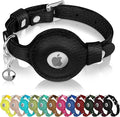 OOPSDOGGY Cat Collar for AirTag Holder, Leather Kitten Collars with Elastic Strap & Bell, Non Breakaway Adjustable Small Pet Collars for Indoor & Outdoor for Boy, Girl (Black)
