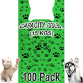 T-Shirt Bags – Paw Print Design Green Color - 100 Pack - Thank You & Shopping Bags - Cat or Dog - 22" L x 12" W x 7" Plastic