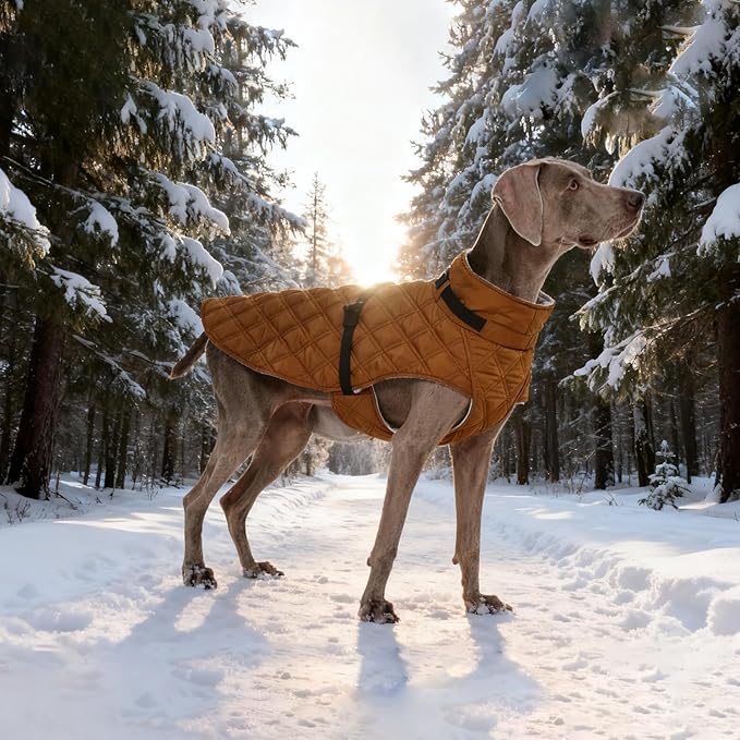 Kuoser Dog Coat Warm Fleece Lining Turtleneck Dog Jacket with Harness Built-in, Adjustable Windproof Cold Weather Coats with Quick Release Buckle Pet Winter Snowsuit for Extra Large Dogs, Khaki 2XL