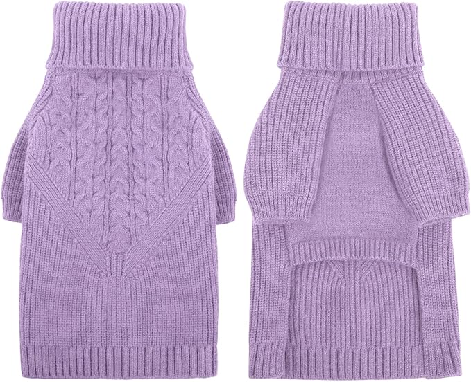 Queenmore Dog Sweater, Puppy Sweater for Small Dogs,Warm Winter Fall Dog Sweaters for Dog Girls Boys, Solid Turtleneck Knit Sweater for Large Medium Dogs,Long Sleeves Christmas Dog Sweater Lilac,S