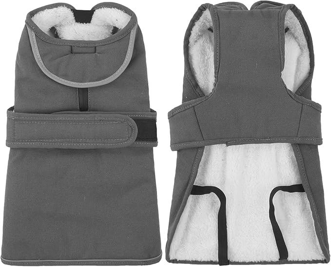 Kuoser Canvas Dog Coat, Warm Dog Jacket Reflective Fleece Pet Cold Weather Coat, Warm Doggie Clothes Waterproof Winter Vest with Zipper Leash Hole for Small Medium Large Dogs, Grey XS