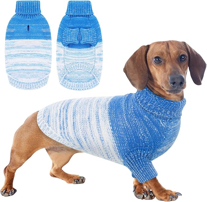 Queenmore Pullover Large Dog Sweater,Classic Turtleneck Warm Dogs Sweater with Leash Hole for Dog Girls Boys,Winter Knitwear Clothes for Dachshund,Corgi,French Bulldog(Royal Blue,L)