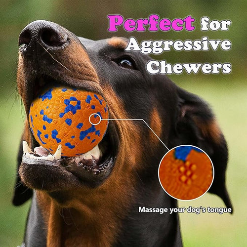 4Pcs Super Bouncy Dog Balls, Fun Indestructible Tennis Balls for Aggressive Chewers, Durable Floating Fetch Toys for Medium and Large Dogs with Lifetime Replacement