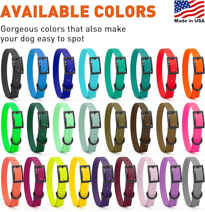 Dogline Biothane Waterproof Dog Collar Strong Coated Nylon Webbing with Black Hardware Odor- Proof for Easy Care Easy to Clean High Performance Fits Small Medium or Large Dogs, Safety Yellow
