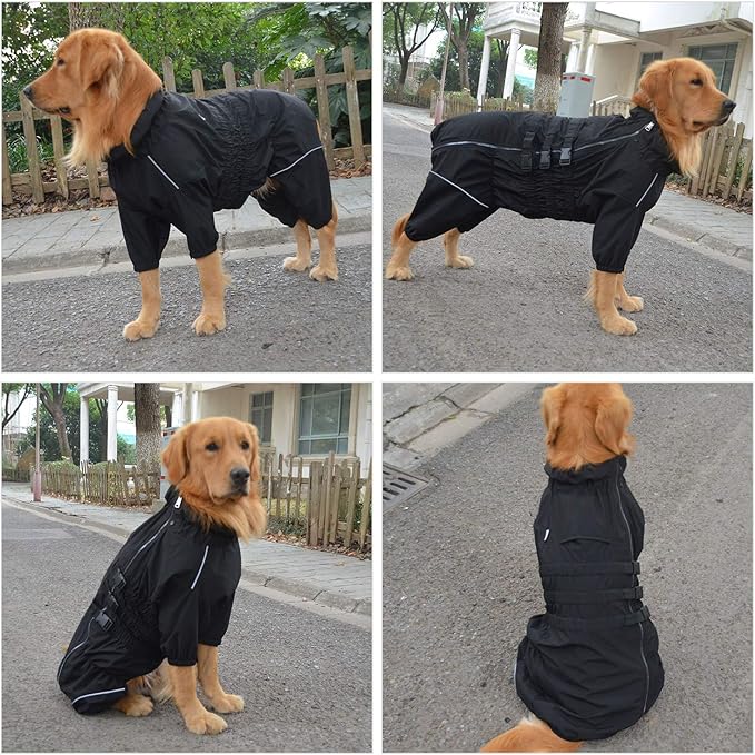 Dogs Waterproof Jacket, Lightweight Waterproof Jacket Reflective Safety Dog Raincoat Windproof Snow-Proof Dog Vest for Small Medium Large Dogs Black 5XL
