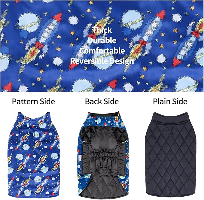 CuteBone Winter Dog Coat Reversible Waterproof Jacket with Leash Hole - Soft Thick Windproof Vest for Small Medium Large Dogs - Adjustable Cold Weather Coats