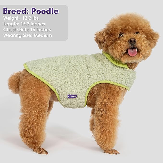 cyeollo Warm Dog Sweater Coat Fleece Sherpa Winter Sweater Coats, Turtleneck Dog Jacket Vest for Small Medium Large Dogs with Leash Hole, Soft Reversible Coats for Cold Weather, Green, M