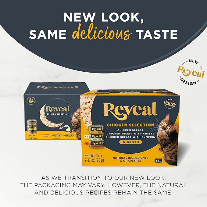 Reveal Natural Wet Cat Food, 12 Count, Grain Free, Limited Ingredient Canned Food for Cats, Chicken Variety in Broth, 2.47 oz Cans
