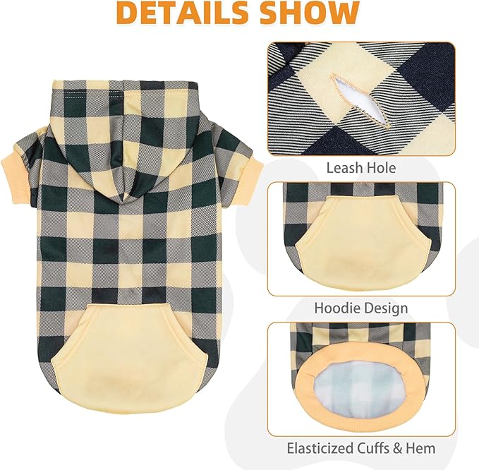 KOOLTAIL Plaid Dog Hoodie Pet Clothes Sweater with Hat and Pocket for Small Medium Large Size Dogs, Soft Winter Warm Dog Cold Weather Coat, Fleece Fall Dog Hooded Sweatshirt for Puppy Cats, Beige XXL