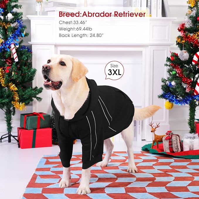 ASENKU Cozy Dog Hoodie，Soft Sweater with Adjustable Hood, Back Pocket and Leash Access Hole，Warm Reflective Sweatshirt for Cold Weather（Black，XS