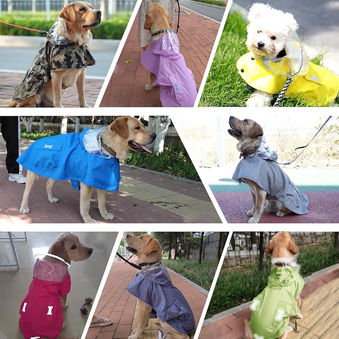 Waterproof Dog Raincoat, Adjustable Reflective Lightweight Pet Rain Clothes with Poncho Hood(Small, Blue&Grey)