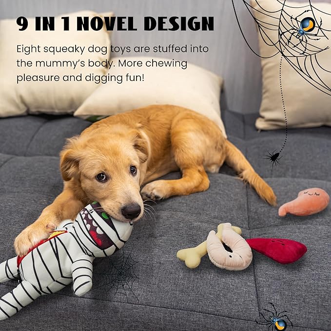 Nocciola Halloween Zombie Mummy Dog Toys with Organs: Funny Cool Squeaky Dog Chew Toys for Puppies, Small and Medium Size Dogs, Plush Stuffed Puzzle Toys for Dog Training Hide and Seek Pet Supplies