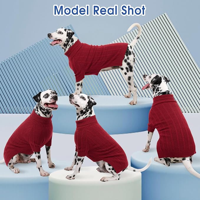 Queenmore XL Dog Sweater,Christmas Dog Sweaters for Extra Large Dogs Girl Boy,Warm Soft Fall Doggy Pullover Clothes,Turtleneck Knitted Pet Winter Apparel for Golden Retriever,Labrador(Red,XL)