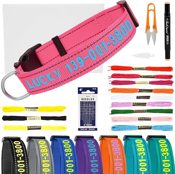 Personalized Embroidered Dog Collar - Custom Hand-Stitched Name & Number, Reflective Adjustable Pet Collar for Small/Medium/Large Dogs & Cats, Durable Nylon with Steel D-Ring (Hotpink, Small)