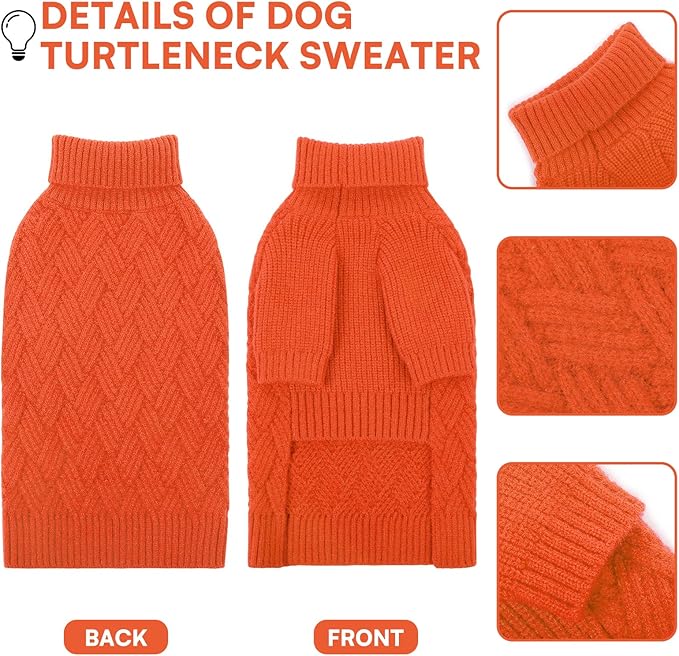 KOESON Medium Dog Sweaters, Warm Sweater for Medium Dogs Female Male, Turtleneck Dog Halloween Sweater with Sleeves, Easy On Pet Sweaters with Sleeves for Beagle, Dachshund, Boston Terrier, Orange, M