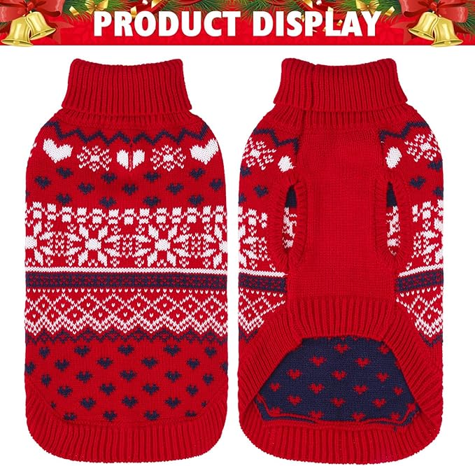 SCENEREAL Dog Sweaters for Small Dogs - Soft, Warm Turtleneck Small Dog Sweater, Ugly Knit Dog Christmas Outfits for Dachshund, Chihuahua, Pug, Yorkie,Winter Pet Clothes Male Female,Red
