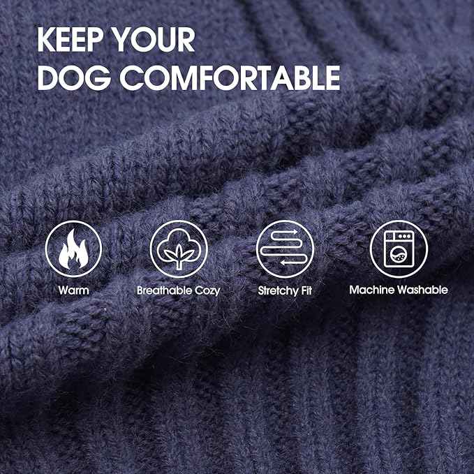 IECOii Dachshund Sweater,Turtleneck Dog Sweater for Small Medium Dogs Girl Boy,Stretchy & Breathable,Warm Knitted Pullover Coat,High Neck Knitwear for Cold Weather Indoor & Outdoor Wear (Blue,M)