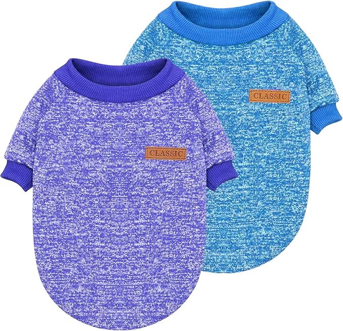 2 Pieces Pet Dog Classic Knitwear Sweater, Fleece Coat for Small,Medium Dogs,Warm Pet Dog Cat Clothes,Soft Puppy Customes for Chihuahua Yorkshire Tzu (Blue Dark Navy,M)