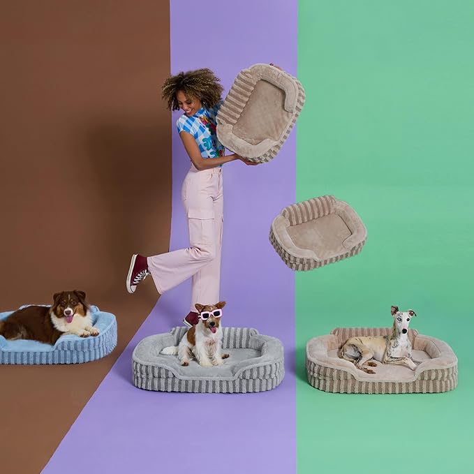LE SURE Cute L-Plus Dog Beds, Orthopedic Waterproof Large Pet Bed with Sides, High Back Non-Slip Bottom and Egg-Crate Foam Dog Couch Sofa with Washable Removable Cover, Blue
