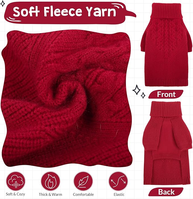 Queenmore Puppy Sweaters - Warm Winter or Fall Dog Sweaters ( Solid Turtleneck Knit, Red ) for Dog Girls & Boys, Small to Large