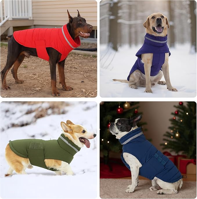 Dog Coat, Waterproof Winter Jacket, Warm Windproof Vest, Reflective Adjustable Turtleneck Coats for Large Dogs with Hook & Loop - Blue - XL