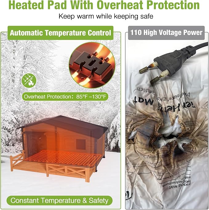 GUTINNEEN 60.3" L Extra Large Heated Dog House Outdoor Insulated Winter Dog Kennel with Thermostat-Controlled Heating Pad, Chew-Proof Metal Frame and 6-Sided Insulated Liner for Large Dogs