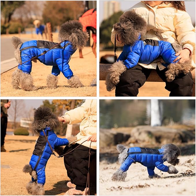 Lovelonglong Warm Jacket - 4 Legs Covered Waterproof Windproof Reflective Vest, Zippered Adjustable Outdoor Snow Jacket for Small Medium Large Dogs, Blue L