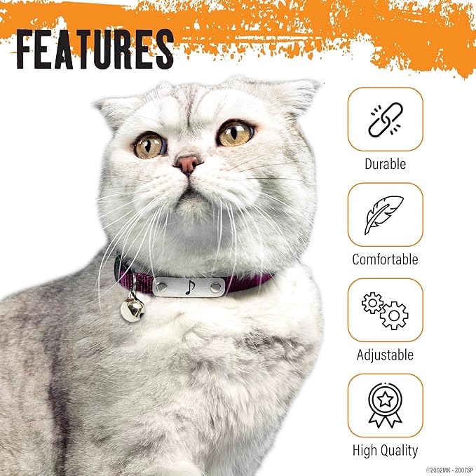 Naruto Breakaway Cat Collars for Girl/Boy Cats: Adjustable 8.5”-12” Cute Kitten Collar with Bell (Removable), Officially Licensed Naruto Shippuden Pet Accessories, Gifts (Burgundy, Hidden Sound Ninja)