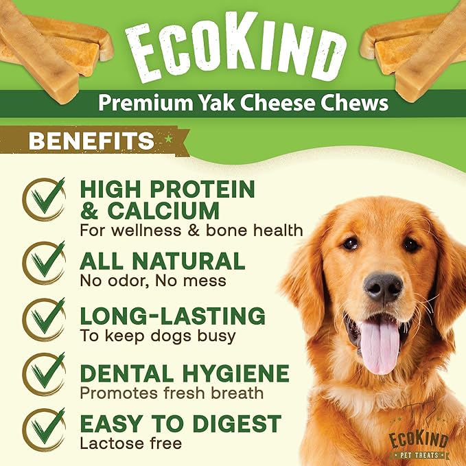 EcoKind Premium Gold Yak Cheese Himalayan Dog Chews, Healthy Dog Treats, Yak Chews for Small Dogs, All Natural, Long Lasting Dog Chew for Aggressive Chewers, High Protein Puppy Treat, Small - 16 Chews