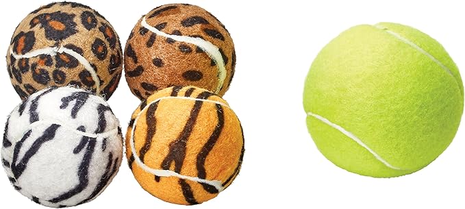 TOURNA 1.9-Inch Mini Squeaker Tennis Balls Fun Animal Print Dog Toy for Small Dogs 4 Pack