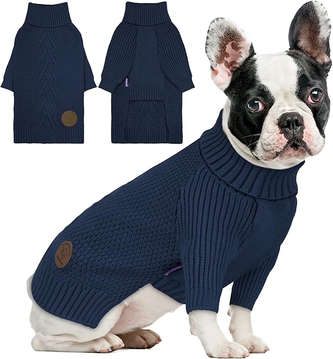 cyeollo Dog Sweaters for Medium Dogs Boy, Stretchy Warm Turtleneck Doggy Clothes for Fall Winter, Thermal Knit Pet Apparel with Sleeves, Navy XL