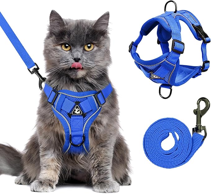 XL Cat Harness Escape Proof for Heavy Cats - Adjustable Vest Leash Set with 4 Buckles, Reflective Breathable Mesh for Extra Large Cats