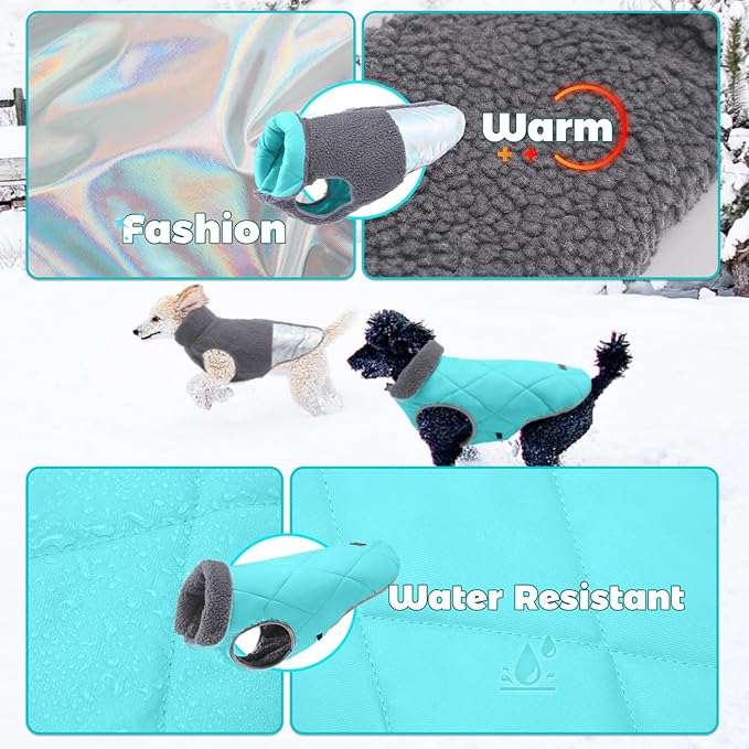 EMUST Warm Dog Jacket, Cozy Dog Fleece Coat with Leash Hole, Waterproof Reversible Winter Sweater Coats for Small Dogs, Grey, XS