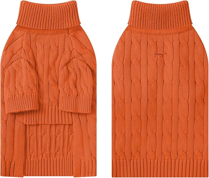 Small Dog Thermal Pullover Sweater, Classic Turtleneck Cable Knitwear Dog Clothes for Cold Weather Warm Pet Clothes for Chihuahua, Bulldog, Dachshund, Pug Orange Medium