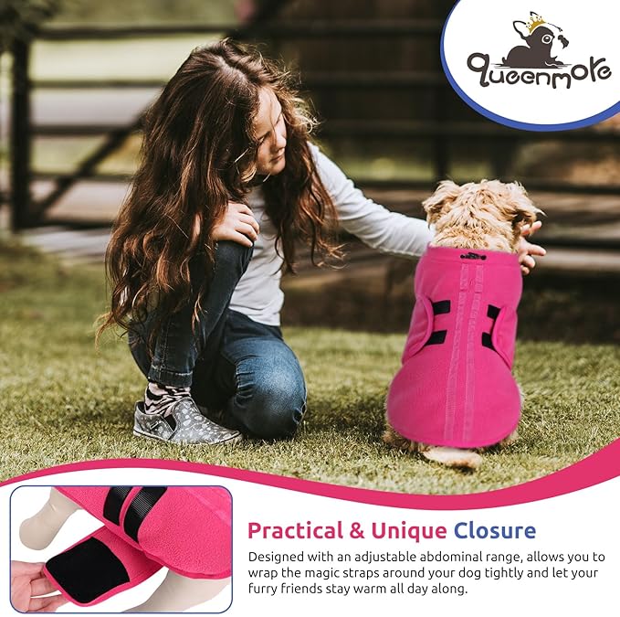 Queenmore Small Dog Sweater, Soft Fleece Vest Pullover Dog Jacket with Leash Hole, Warm Winter Dogs Clothes Cold Weather Doggy Dachshund Sweaters for Small Dogs Cats Boy or Girl (Pink, XS)