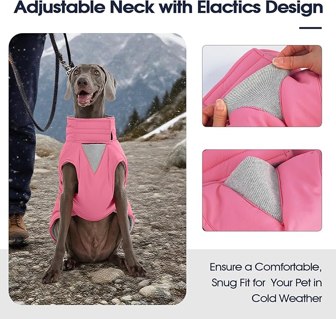 IECOii Warm Dog Coat - Snow Jackets with Reflective, Adjustable & Windproof & Waterproof Quick-Release Buckles & Warm Fleece Lined Vest for Winter, Spring, Fall, Pink, Size 3XL
