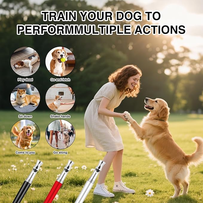 3 Pcs Dog Whistle to Stop Barking with Lanyard, Dog Whistle Training(Black White red)