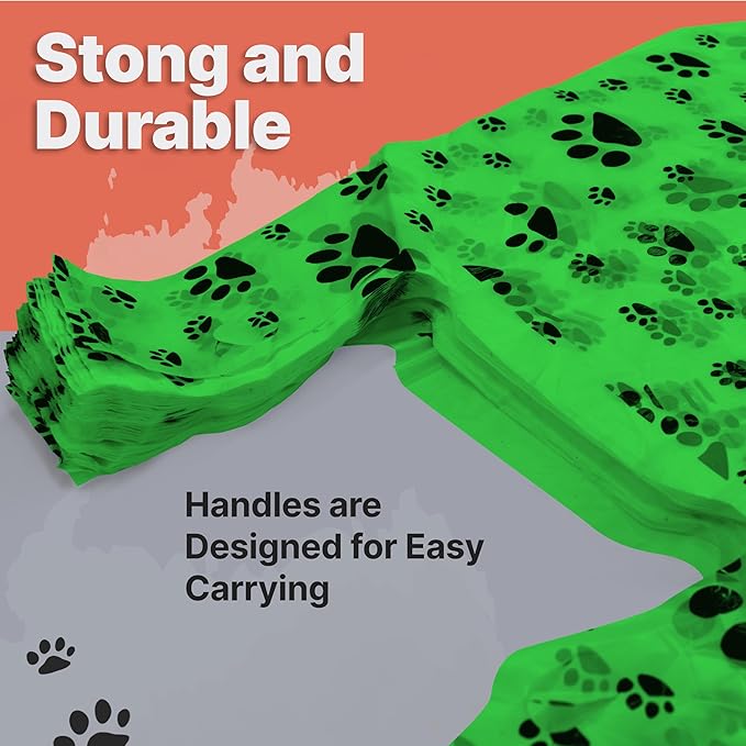 T-Shirt Bags – Paw Print Design Green Color - 100 Pack - Thank You & Shopping Bags - Cat or Dog - 22" L x 12" W x 7" Plastic