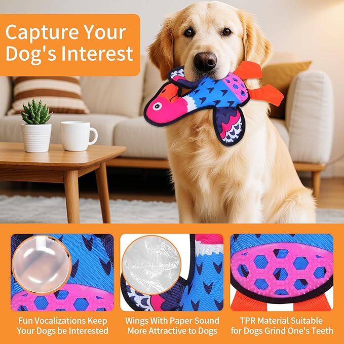 Interactive Squeaky Dog Toys,Crinkle Dog Toy to Keep Them Busy,Colorful Absurd Duck Dog Toys,Fun for Indoor Puppies,Chewing and Playing(Blue)