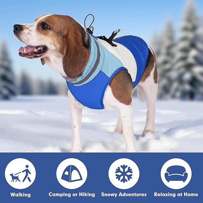 azuza Dog Coat Waterproof Winter Coat for Small Dogs, Warm Fleece Vest with Reflective Strips & Built-in Harness, Windproof Back Zipper, Blue S