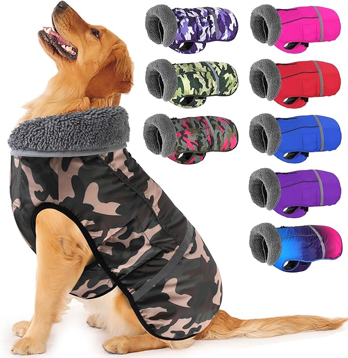 Dogcheer Warm Dog Coat, Waterproof Dog Jacket Christmas Puppy Winter Coat with Buckle, Reflective Adjustable Pet Snow Jacket Fleece Sweater for Small Medium Large Dogs - Dusty Pink Camo, 2XL