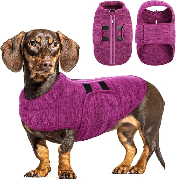 Queenmore Large Dog Sweaters, Soft Fleece Vest Pullover Dog Jacket with Leash Hole, Warm Winter Dogs Clothes Cold Weather Doggy Dachshund Sweater for Large Dogs Cats Boy or Girl (Cationic Berry, L)
