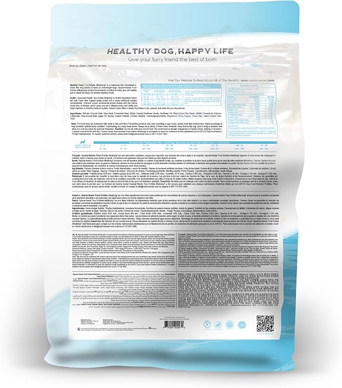 Canine Caviar - Special Needs: Trout & Whole Ground Oats, Alkaline Dry Dog Food, Limited Ingredients, Gluten-Free, Based on Science & Research, Veterinary Alternative Diet (4.4 Pound Bag)