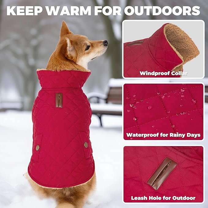 Dog Winter Coat, Dog Jacket with Warm Fleece Lined, Waterproof Windproof Dogs Cold Weather Coats Clothes for Puppy Dogs Snowsuit with Leash Hole, Red Small