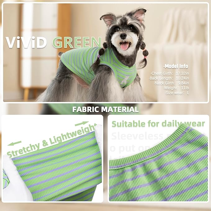 Koneseve Dog Shirts 2 Pack Breathable Sleeveless Vest, Stretchy & Soft, Purple & Vivid Green, Size L